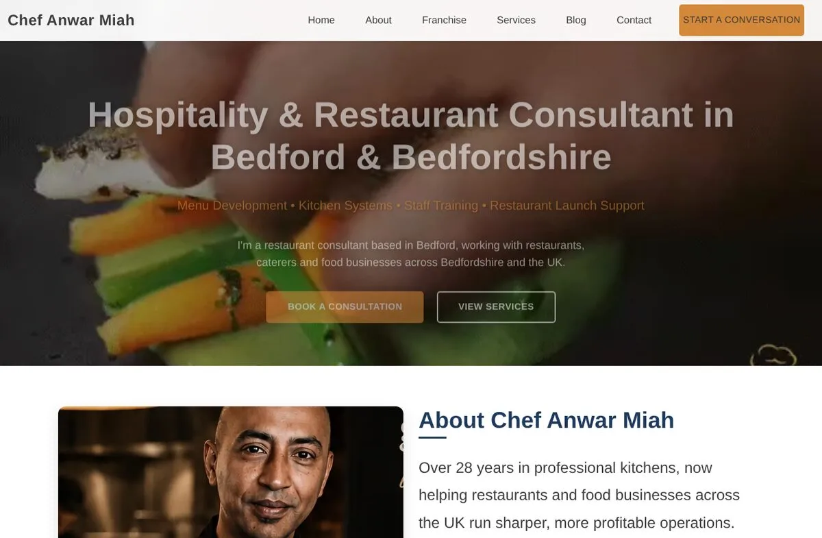 Chef Anwar Miah restaurant consultancy website homepage